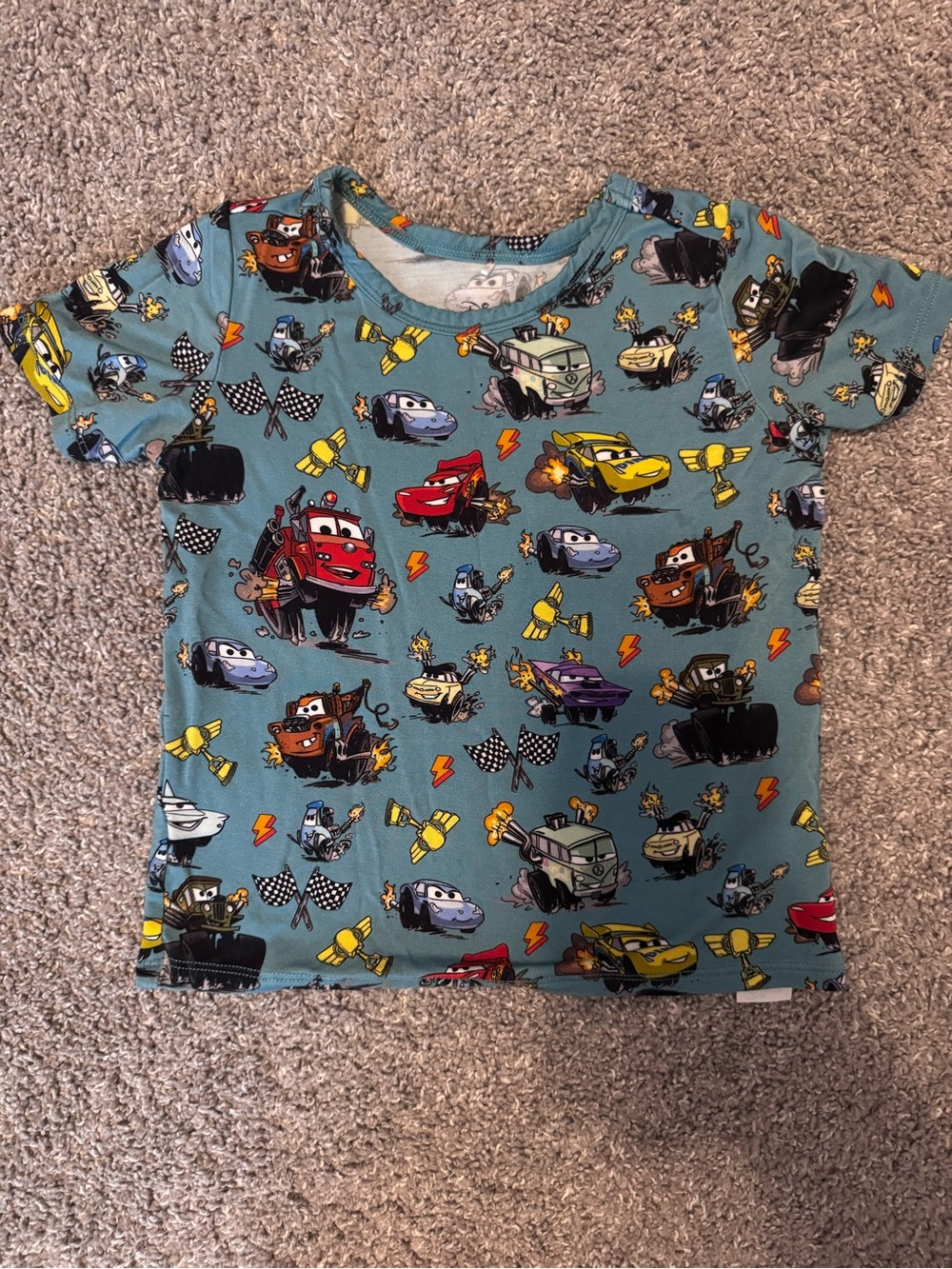 Posh Peanut Teal Cars Graphic Tee with Yellow Red Black Accents